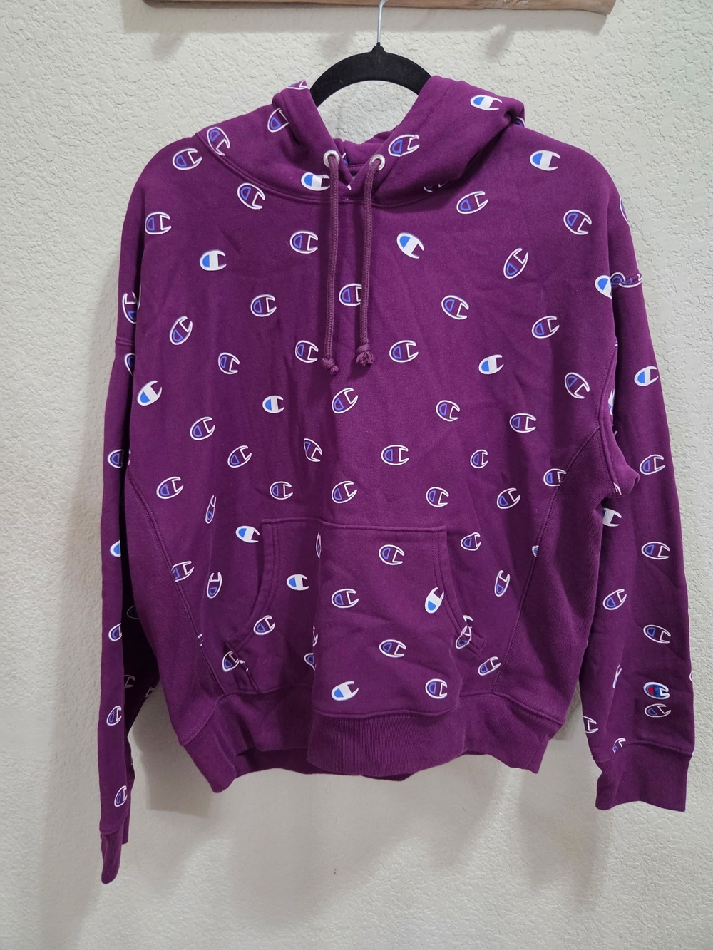 Champion Men's All-Over Logo Purple Hoodie Sweater